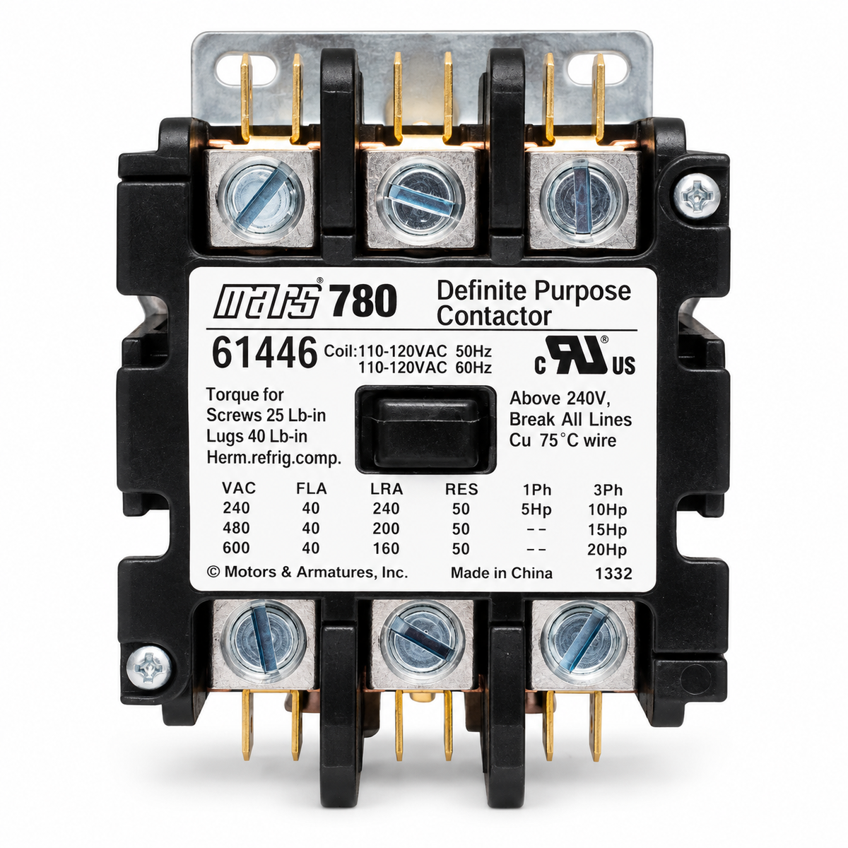 CONTACTOR 3 POLOS 40 AMP 115V MARS